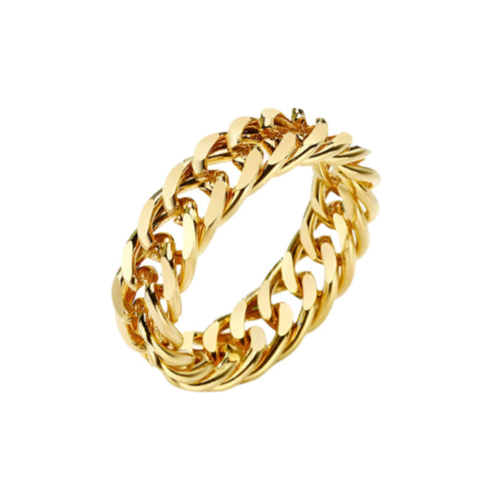 Gold chain ring on a white background