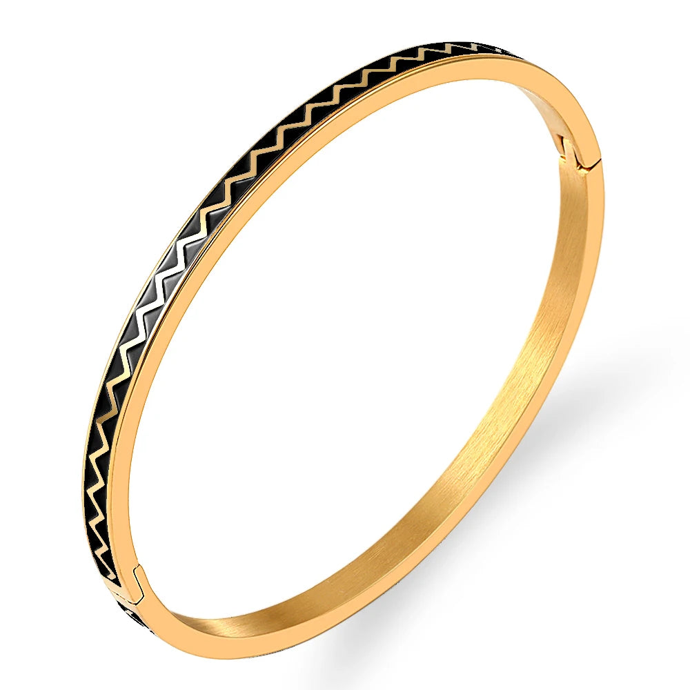 Black Enamel Zigzag Bangle