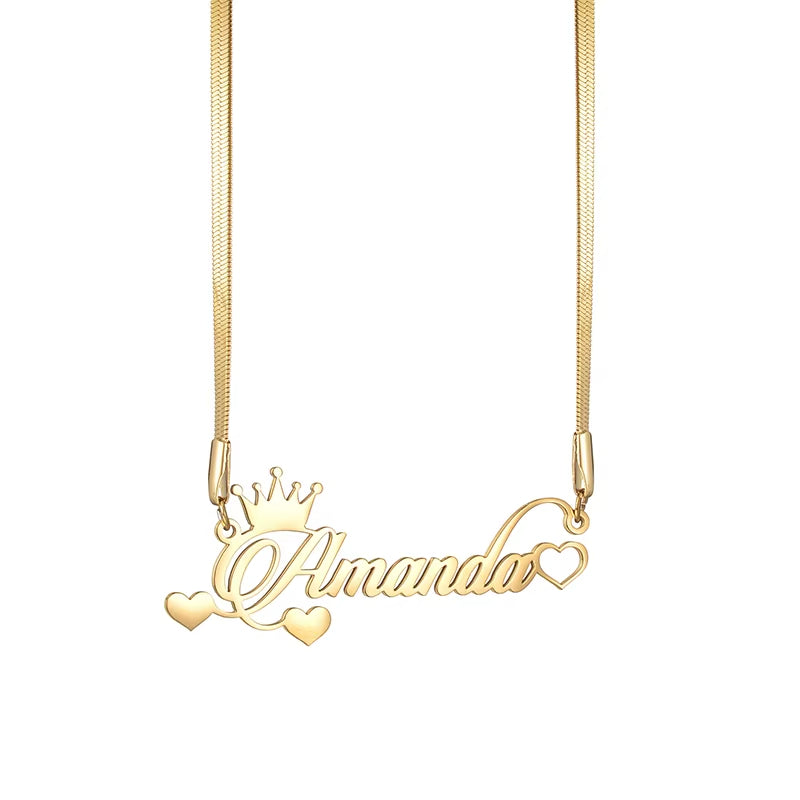 Custom Gold Name Necklace with Crown & Heart – Amanda Style
