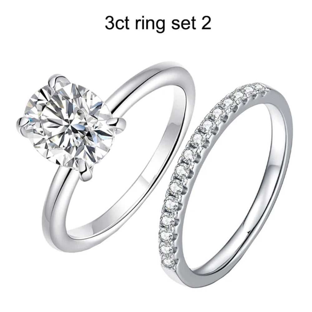 Matching silver bands with brilliant stones.