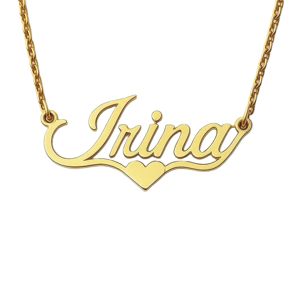 Gold personalized name necklace on display