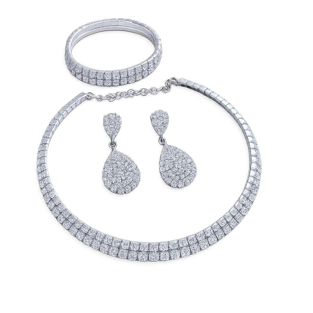 AINAMEISI Luxury Bridal Crystal Jewelry Set – Necklace, Earrings & Bracelet