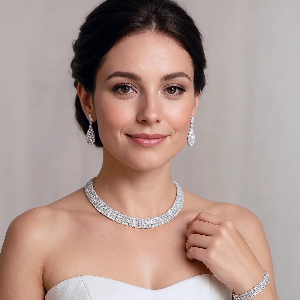 Crystal-studded bridal necklace with elegant round shape design