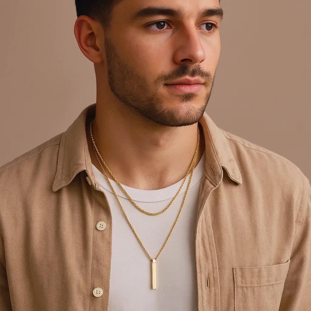 Vertical Bar Necklaces for Men. gold