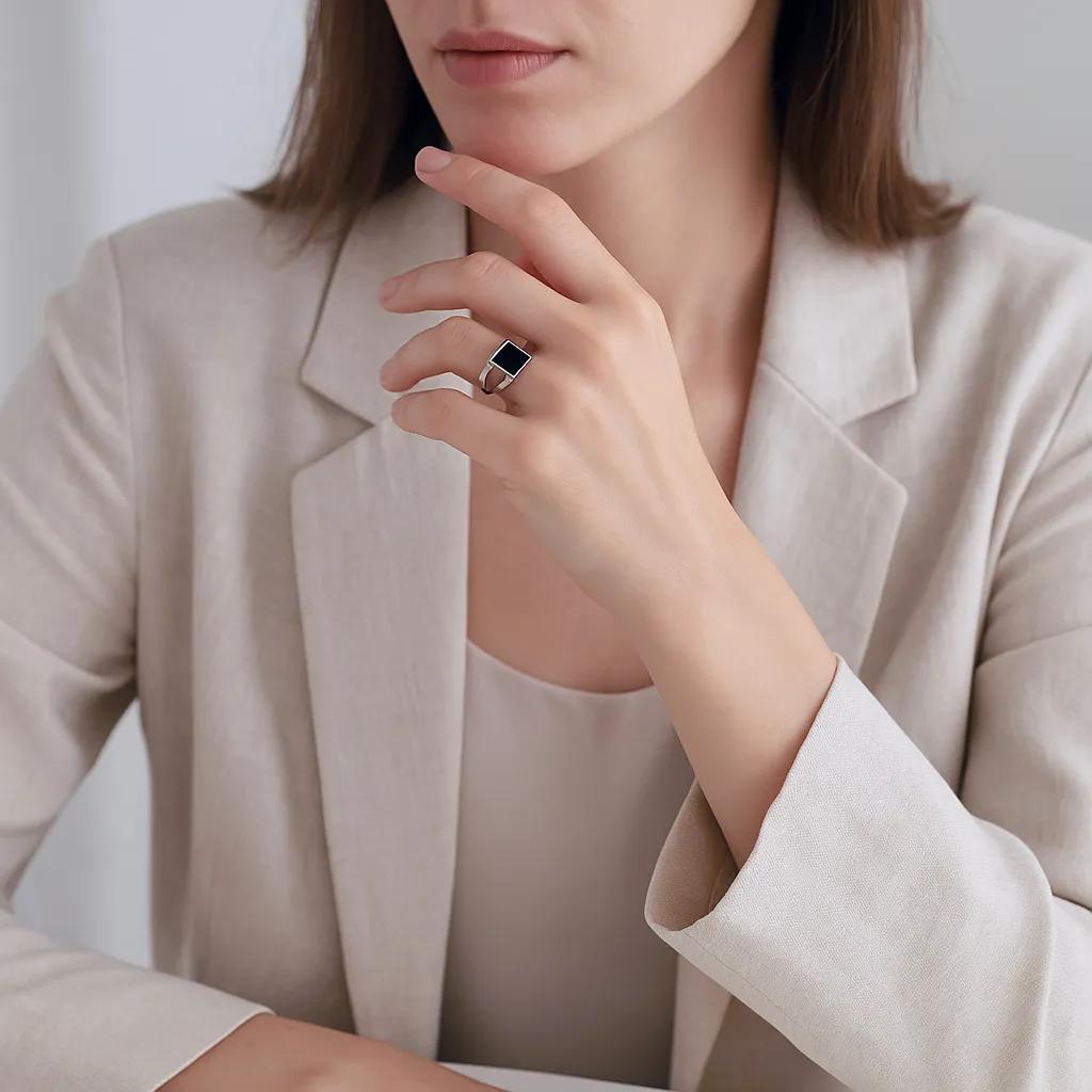 Onyx Edge – Adjustable Silver Square Ring