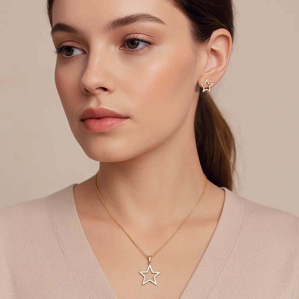 Stainless steel star earrings and necklace – product layout