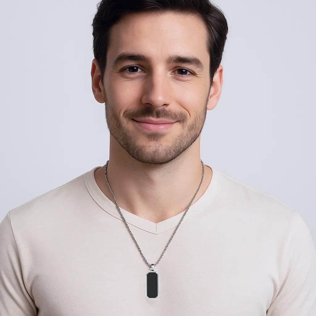 Black Enamel Pendant Necklace – Bold Style for Modern Men