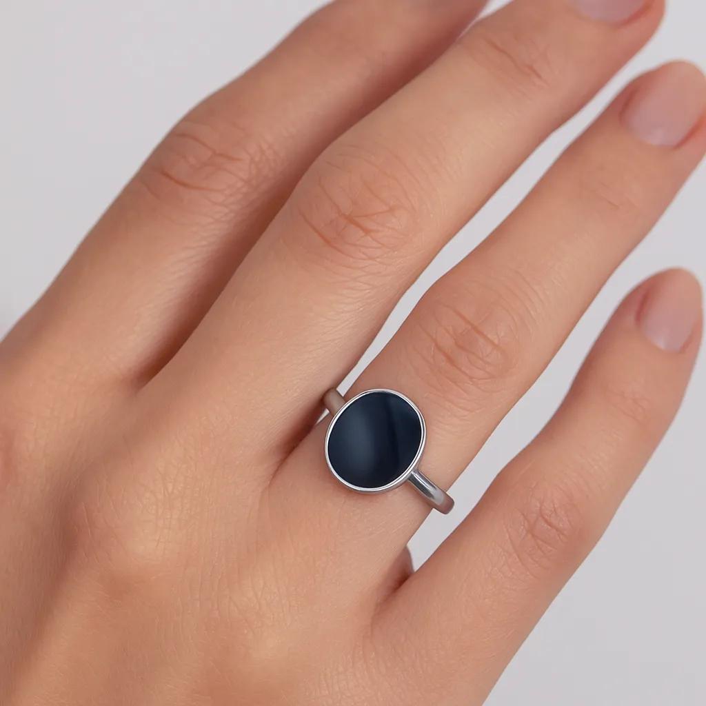 Minimalist Oval Black Resin Ring – Sterling Silver Statement for Women