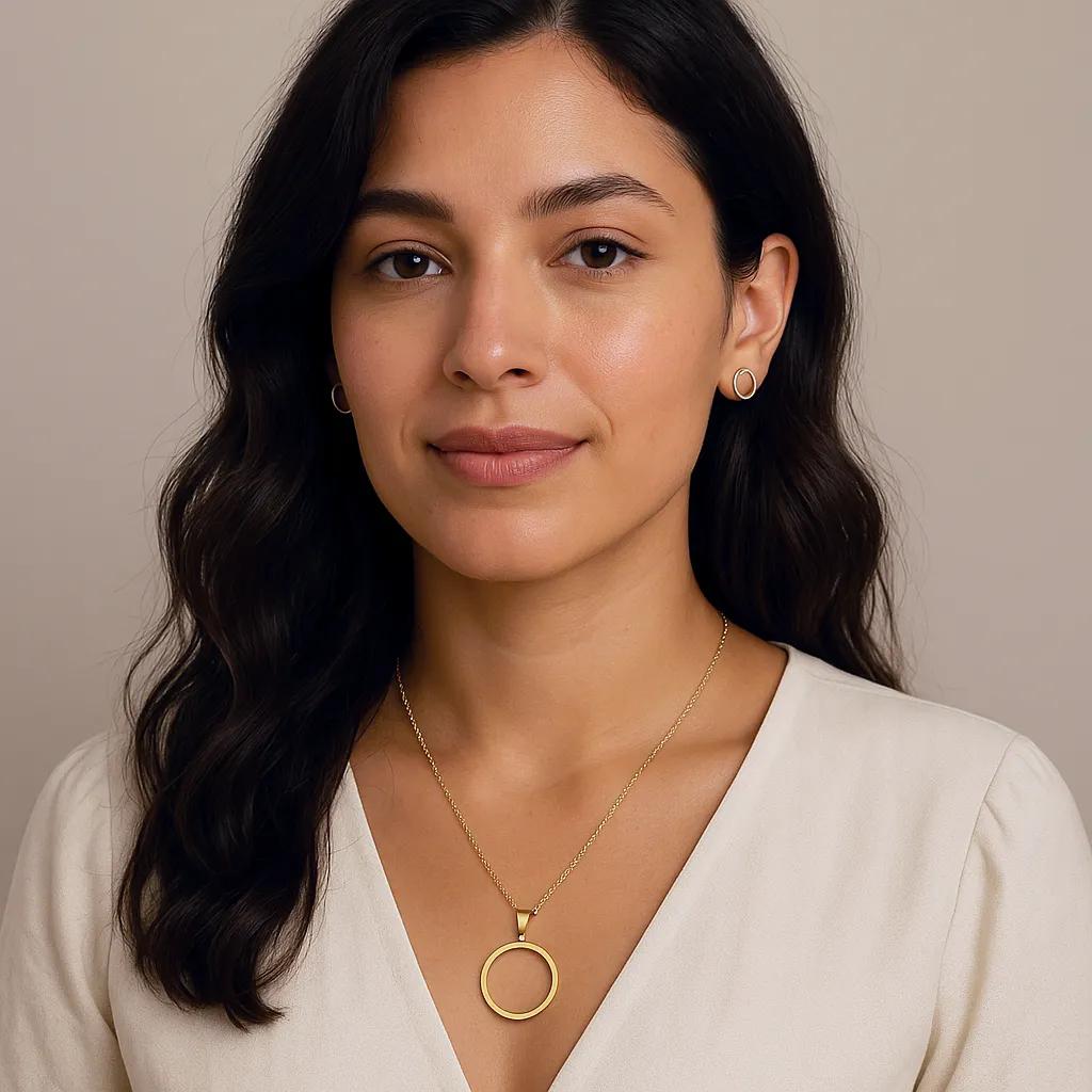 Minimalist Circle Jewelry Set – Stainless Steel Necklace & Earrings