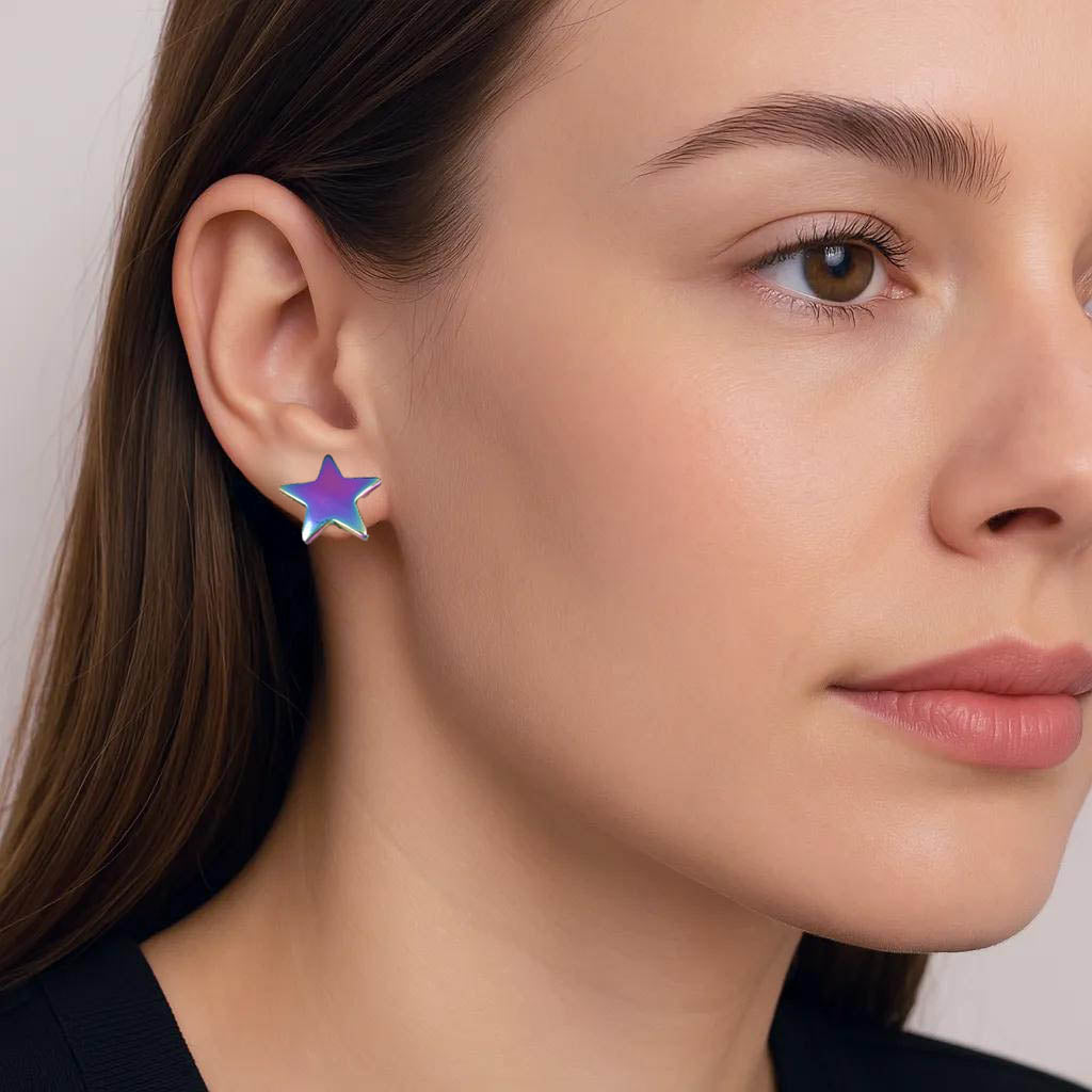  star stainless steel stud earrings in colorful and gold tones, unisex design