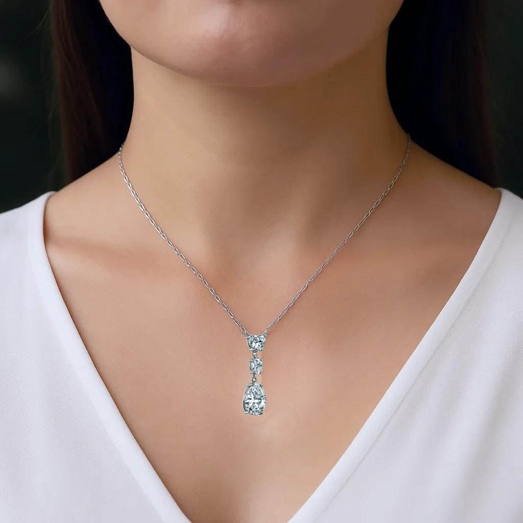 Radiant Cascade: 3CT Sterling Silver Pendant Necklace