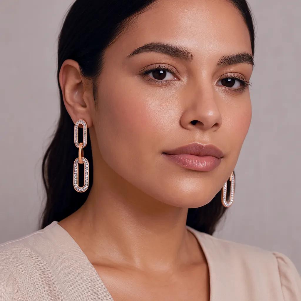 Elegant Double-Link Crystal Chain Earrings – Gold & Silver Options