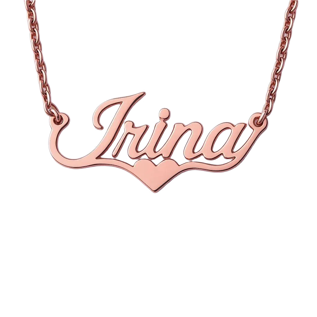 Rose Gold personalized name necklace on display