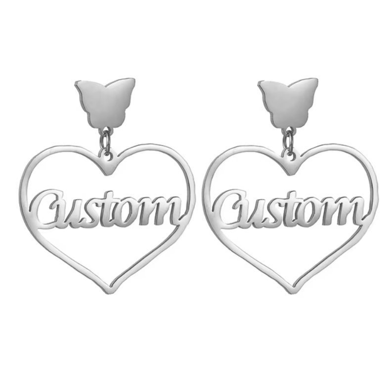 Personalized Custom Name Butterfly Heart Earrings