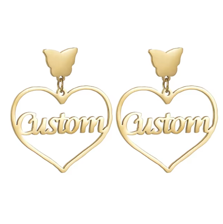 Personalized Custom Name Butterfly Heart Earrings