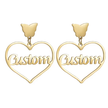 Personalized Custom Name Butterfly Heart Earrings