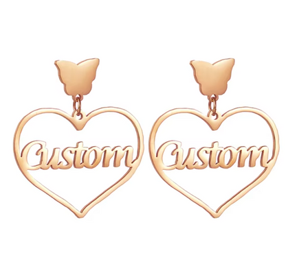 Personalized Custom Name Butterfly Heart Earrings