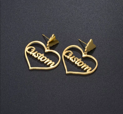 Personalized Custom Name Butterfly Heart Earrings