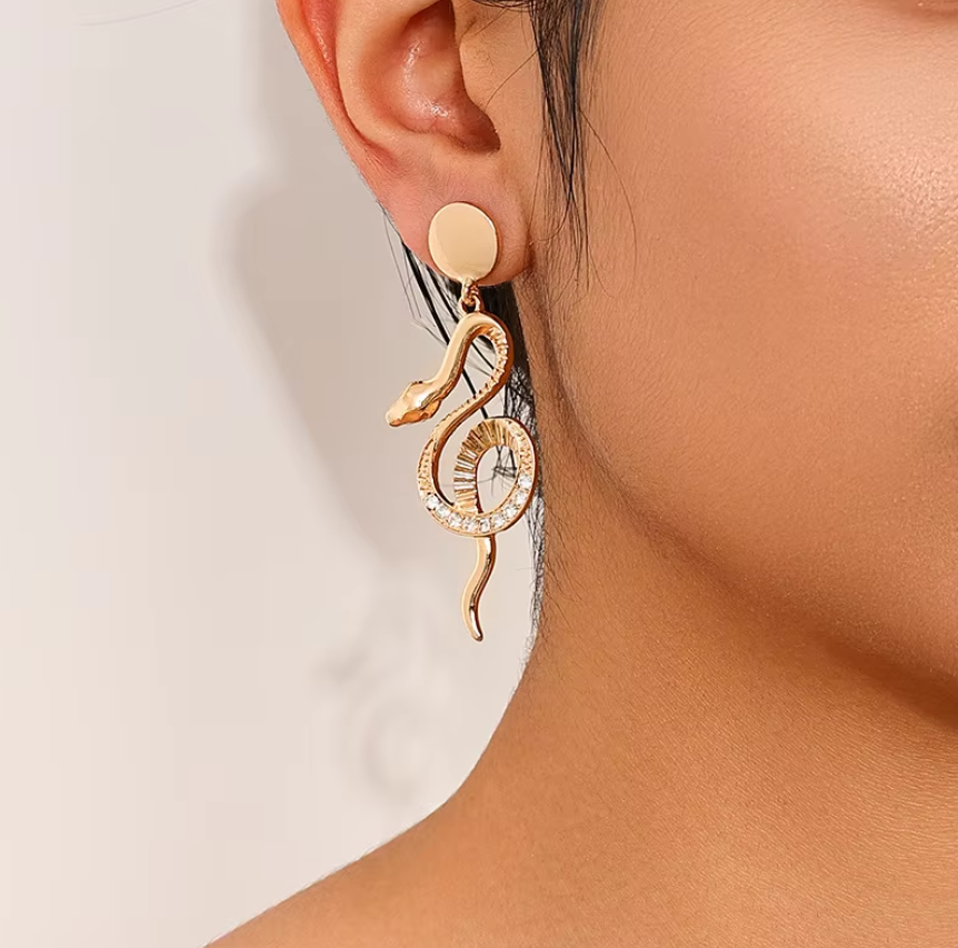 Wind Snake Shape Inlaid Zircon Earrings Women