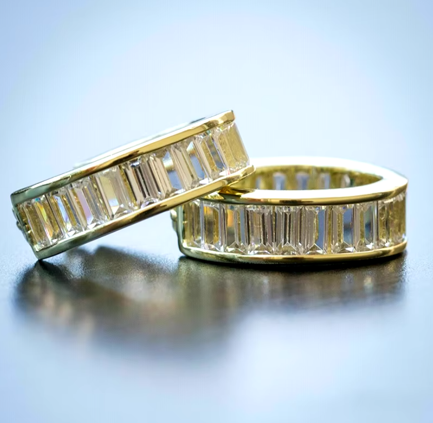 Lux Baguette Crystal Gold Hoop Earrings.