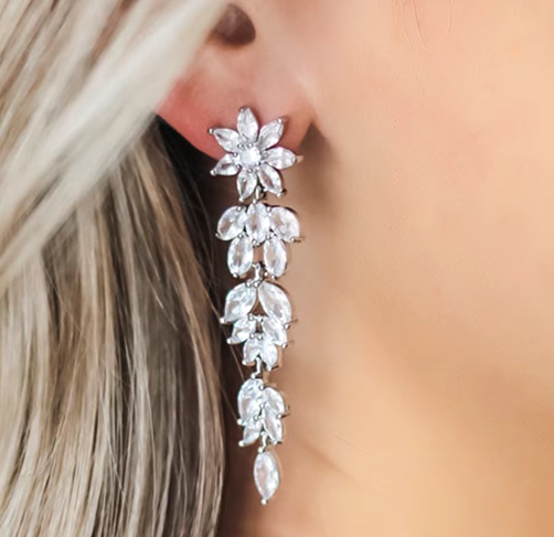 Elegant Floral Crystal Drop Earrings.