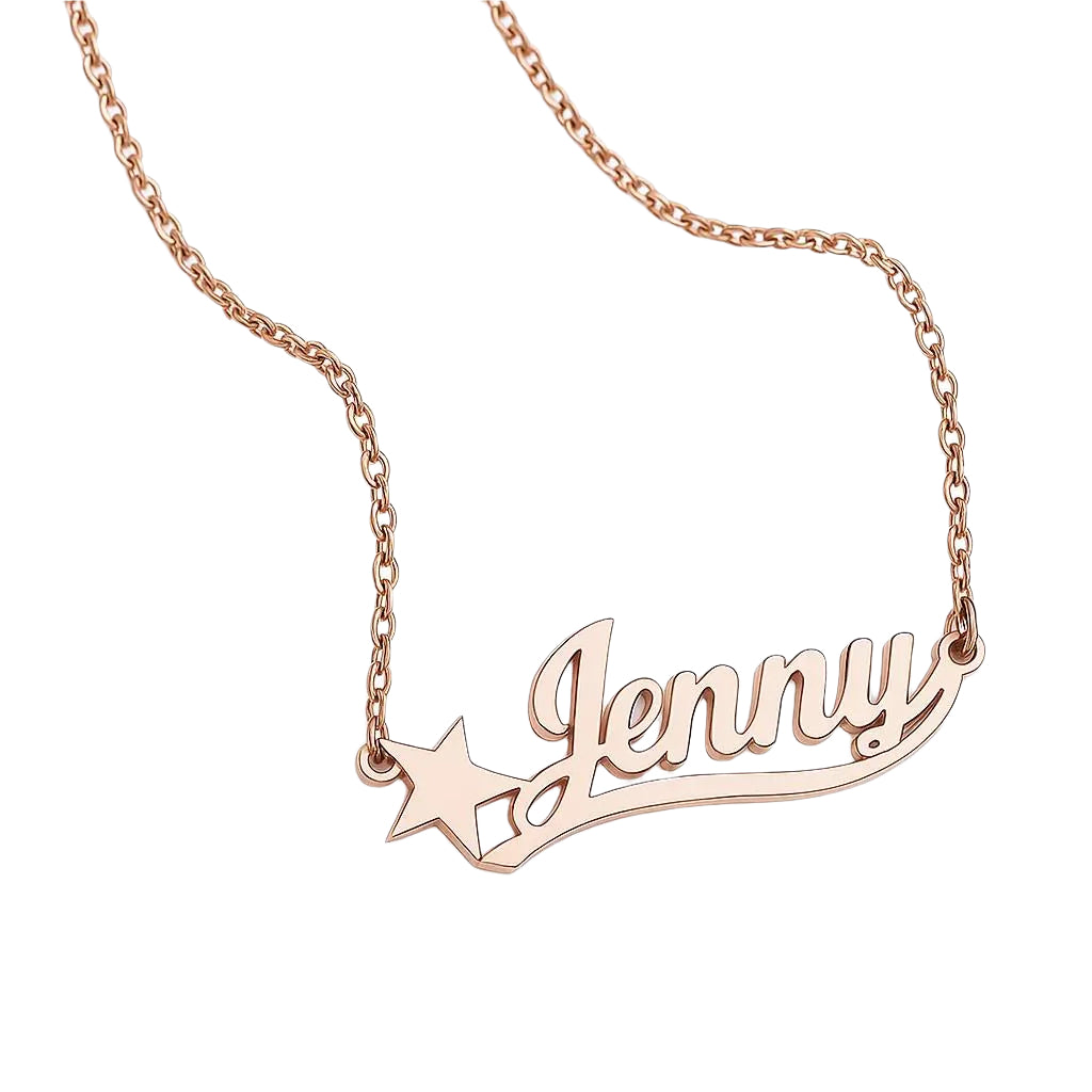  Close-up of elegant script design in  rose gold.