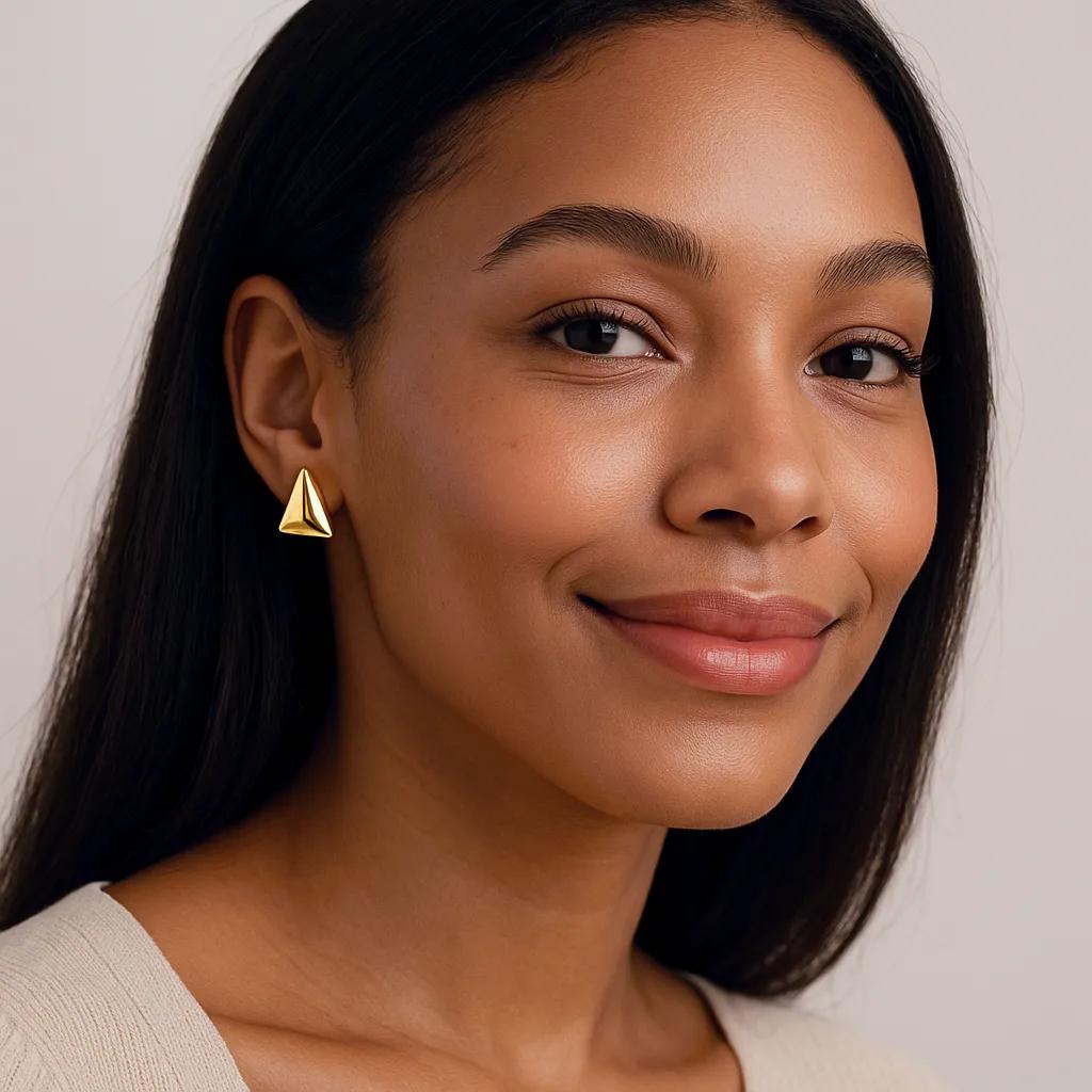 Golden Edge: Geometric Triangle Earrings