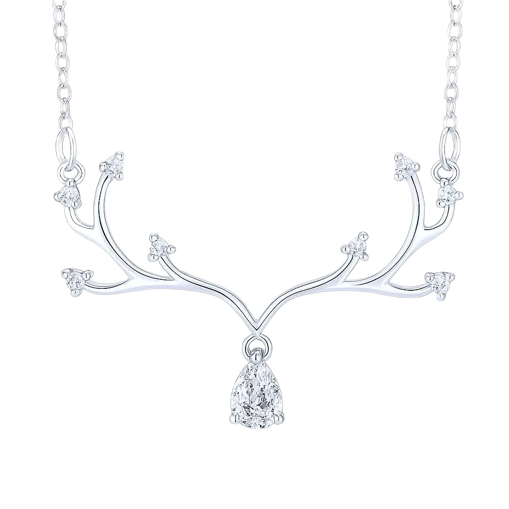 Close-up of elegant silver branch necklace.
