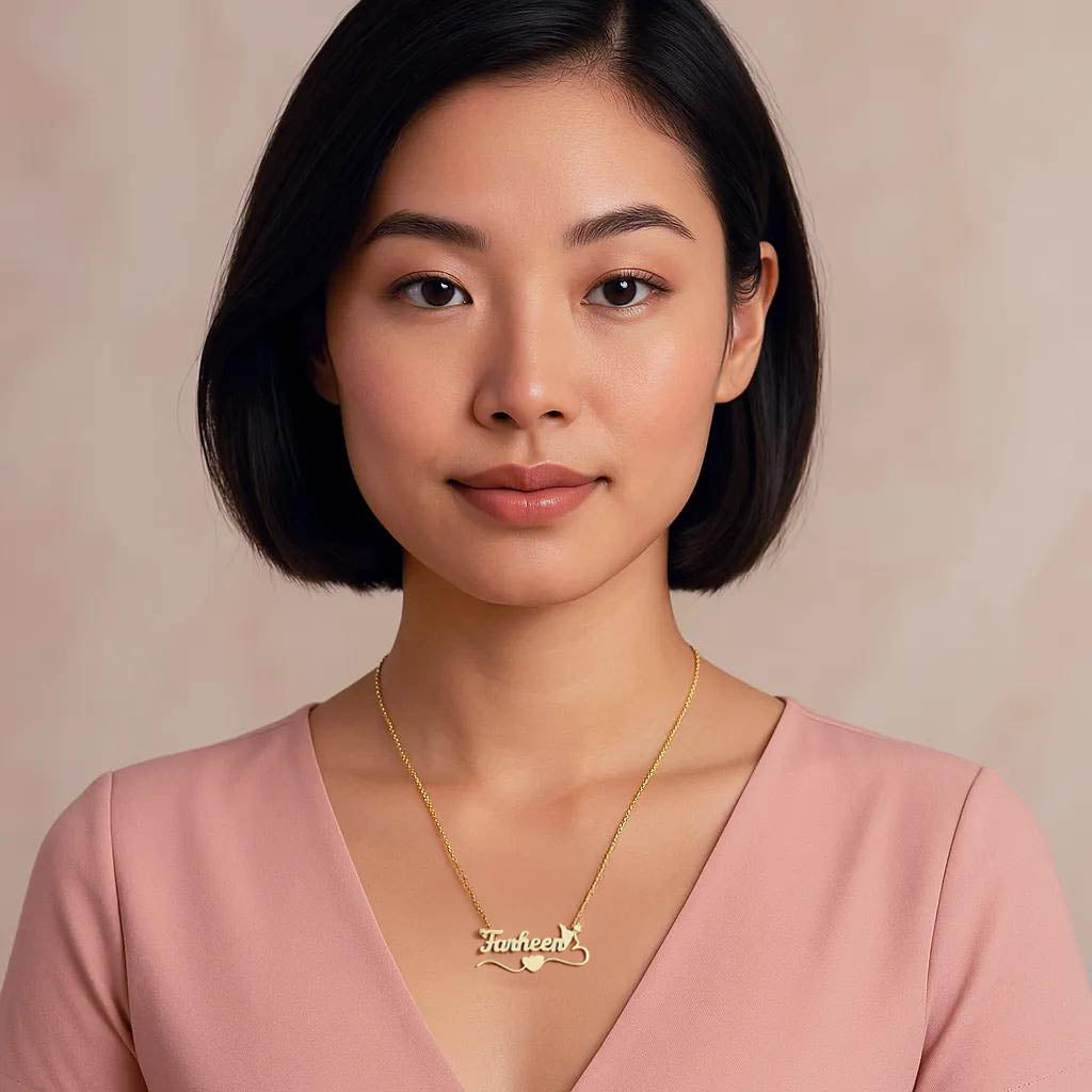 Close-up of elegant personalized gold necklace