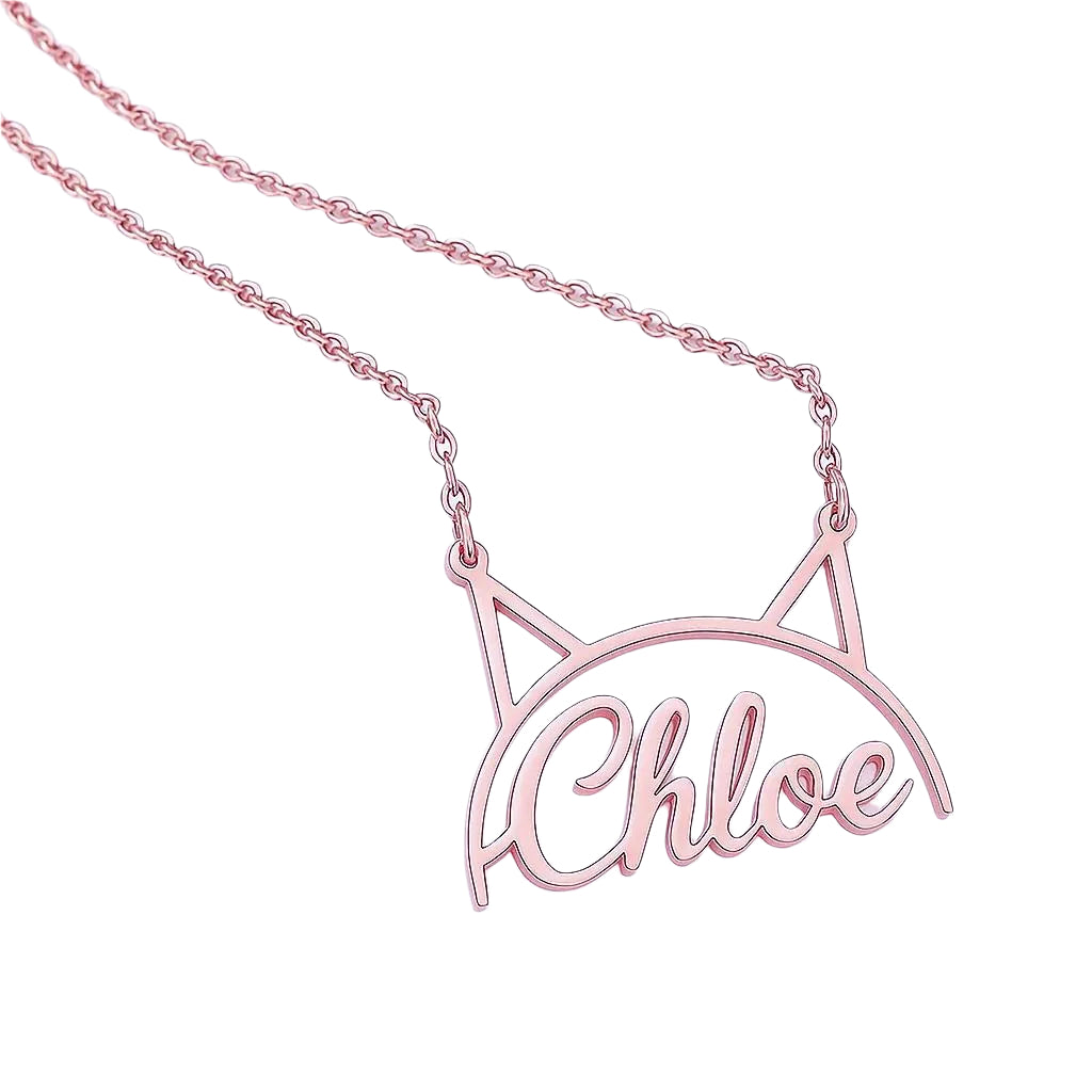 Rose Gold name necklace with cat-ear design