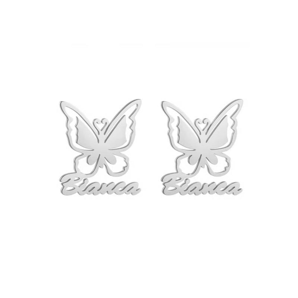 Elegant personalized butterfly stud earrings.