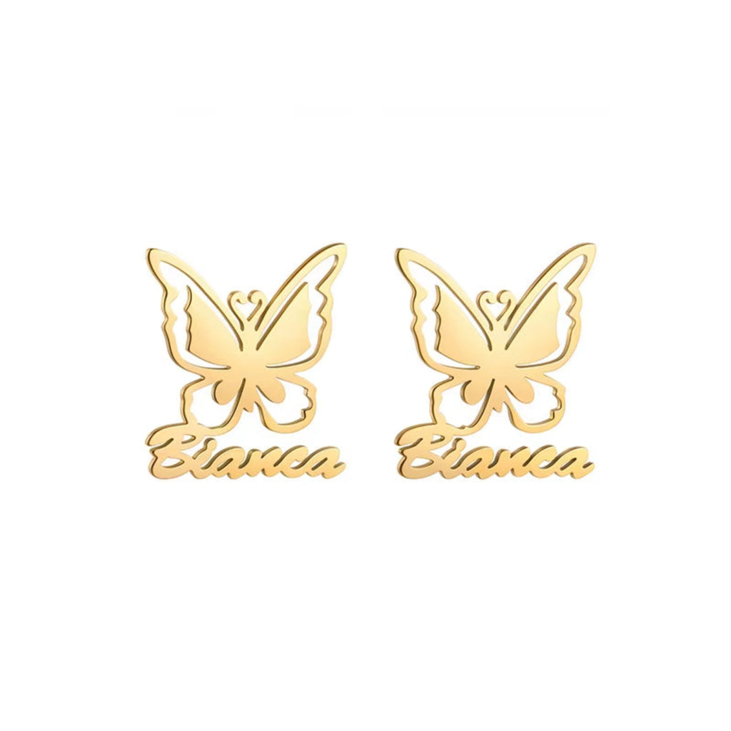 Elegant personalized butterfly stud earrings.