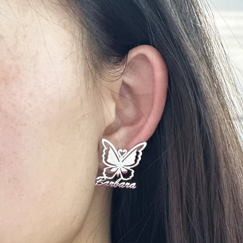 Elegant personalized butterfly stud earrings.