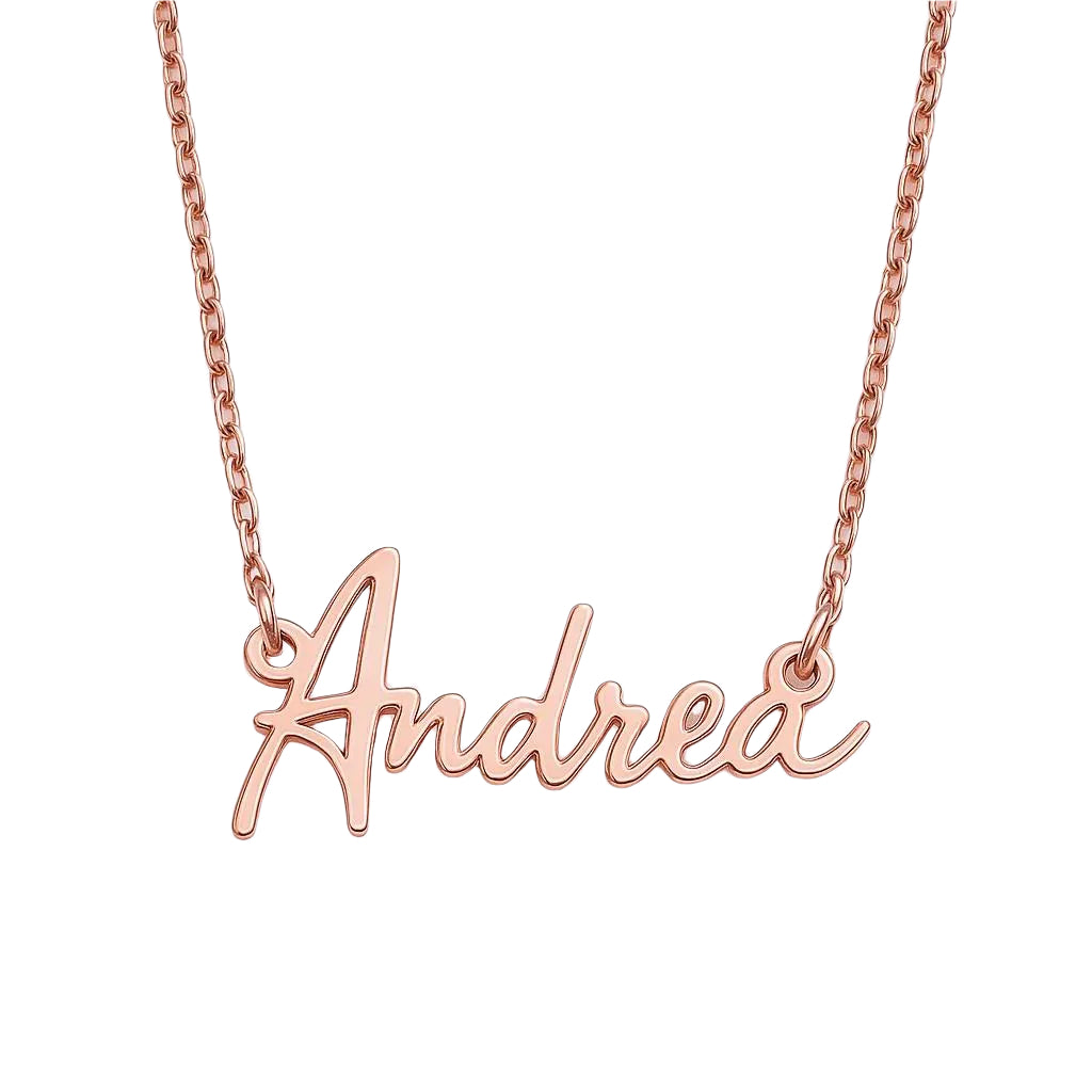 Elegant script necklace in polished  rose gold finish