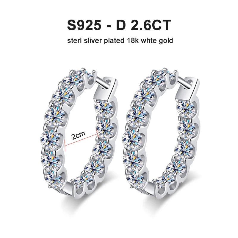 2.6ct Moissanite Earring Hoop Earring for Women  Jewelry.