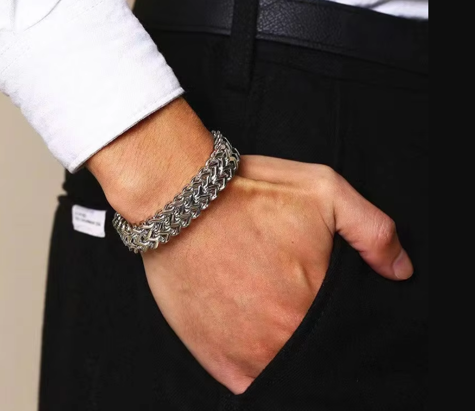 Braided Double Row Front and Back Fish Scale Magnetic Buckle Bracelet