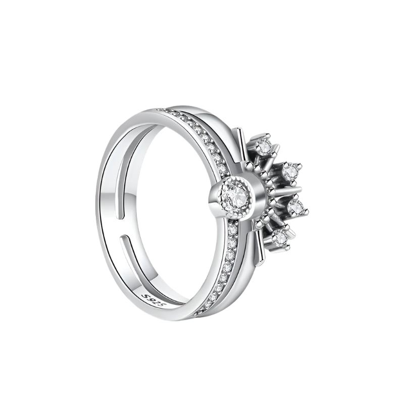 Silver ring with gemstones on a white background, featuring 'Sterling 925' stamp.