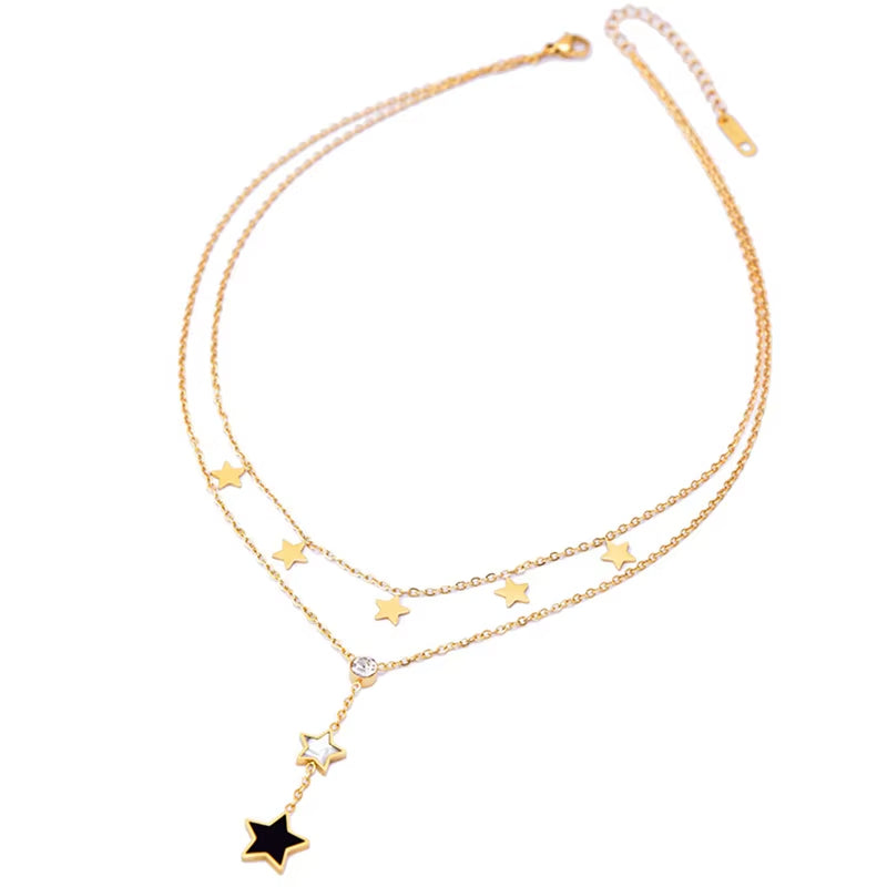 Celestial Contrast: Black & White Star Pendant Necklace
