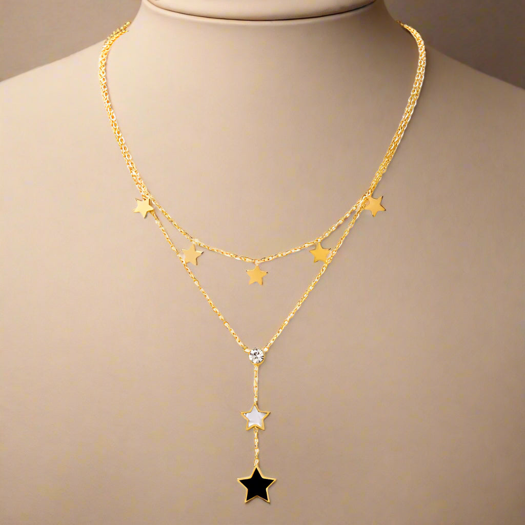 Celestial Contrast: Black & White Star Pendant Necklace