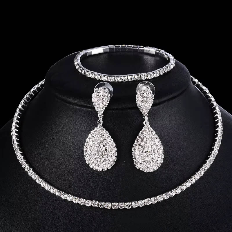 AINAMEISI Luxury Bridal Crystal Jewelry Set – Necklace, Earrings & Bracelet