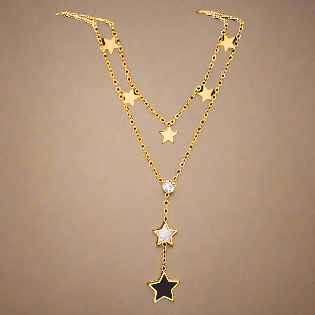 Celestial Contrast: Black & White Star Pendant Necklace