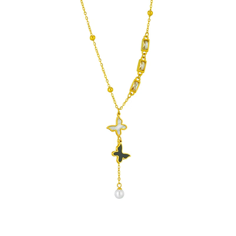 Golden Flutter: Double Butterfly Pendant Necklace