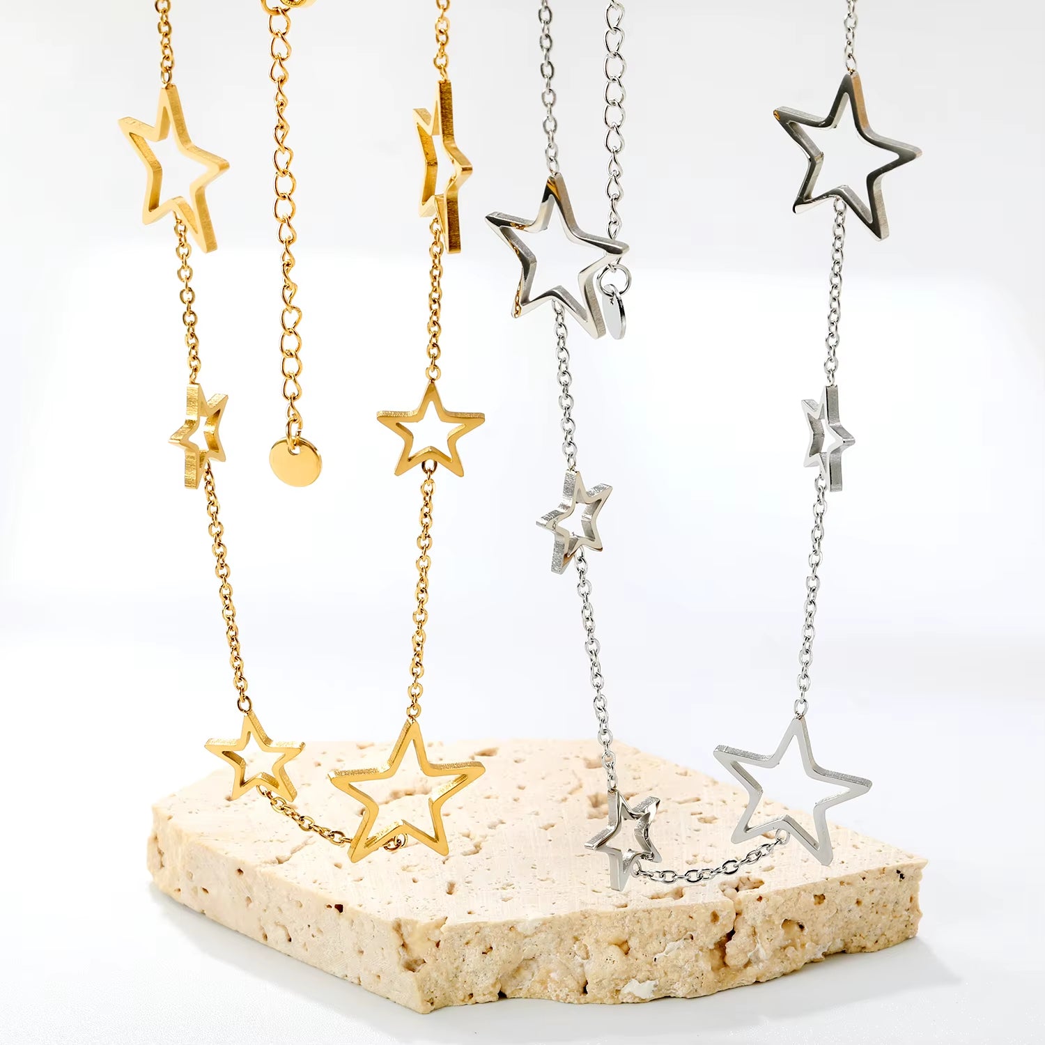  Adjustable gold stainless steel necklace with stars
