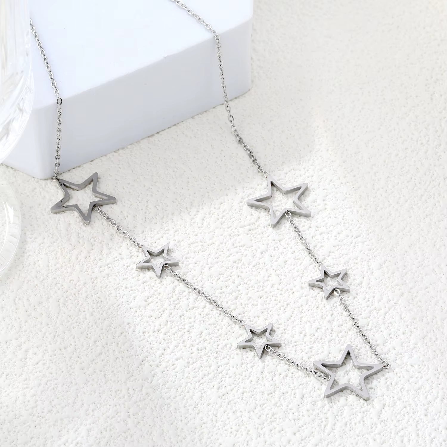 Golden Star Necklace – Stainless Steel Statement Collar with Linked Star Charms