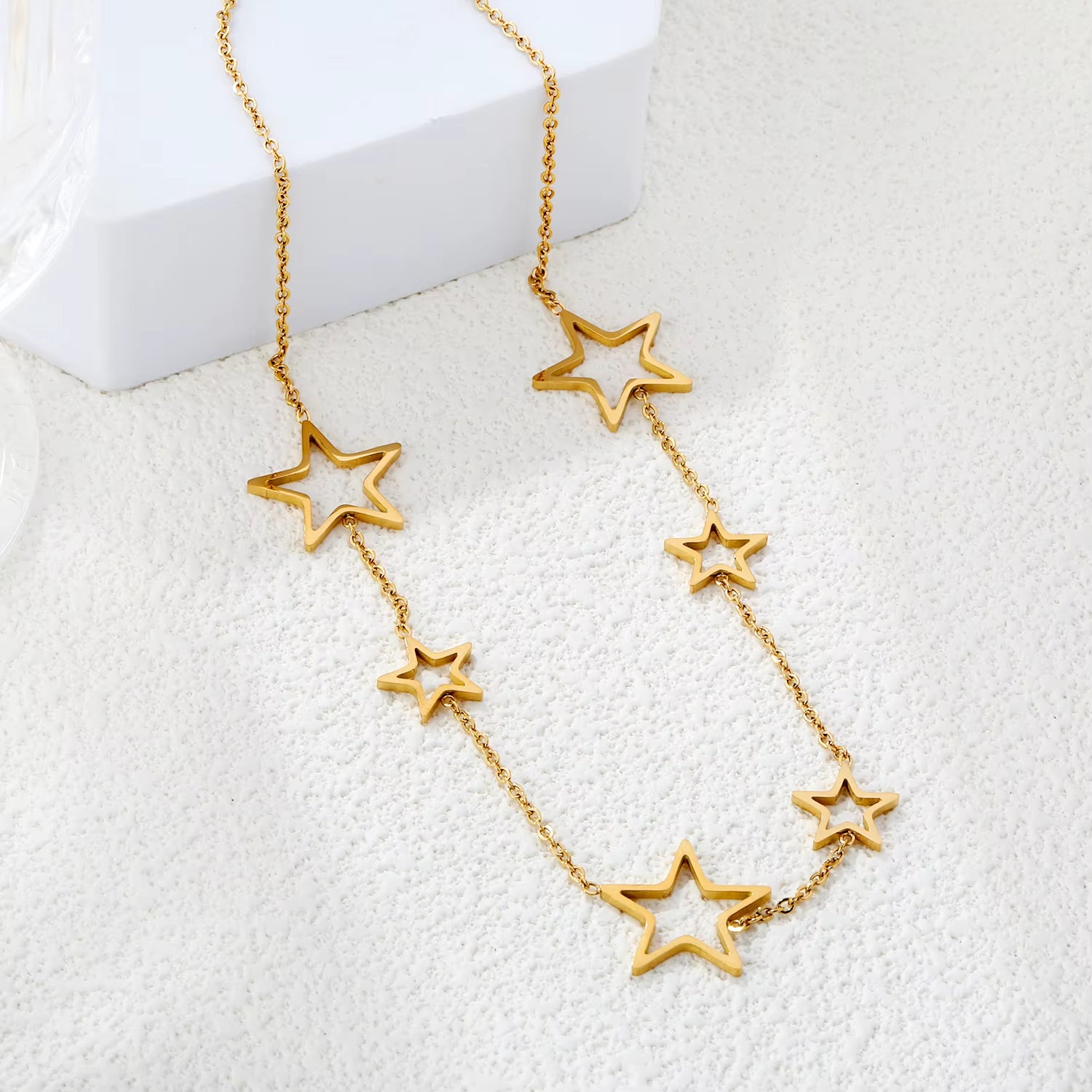 Golden Star Necklace – Stainless Steel Statement Collar with Linked Star Charms