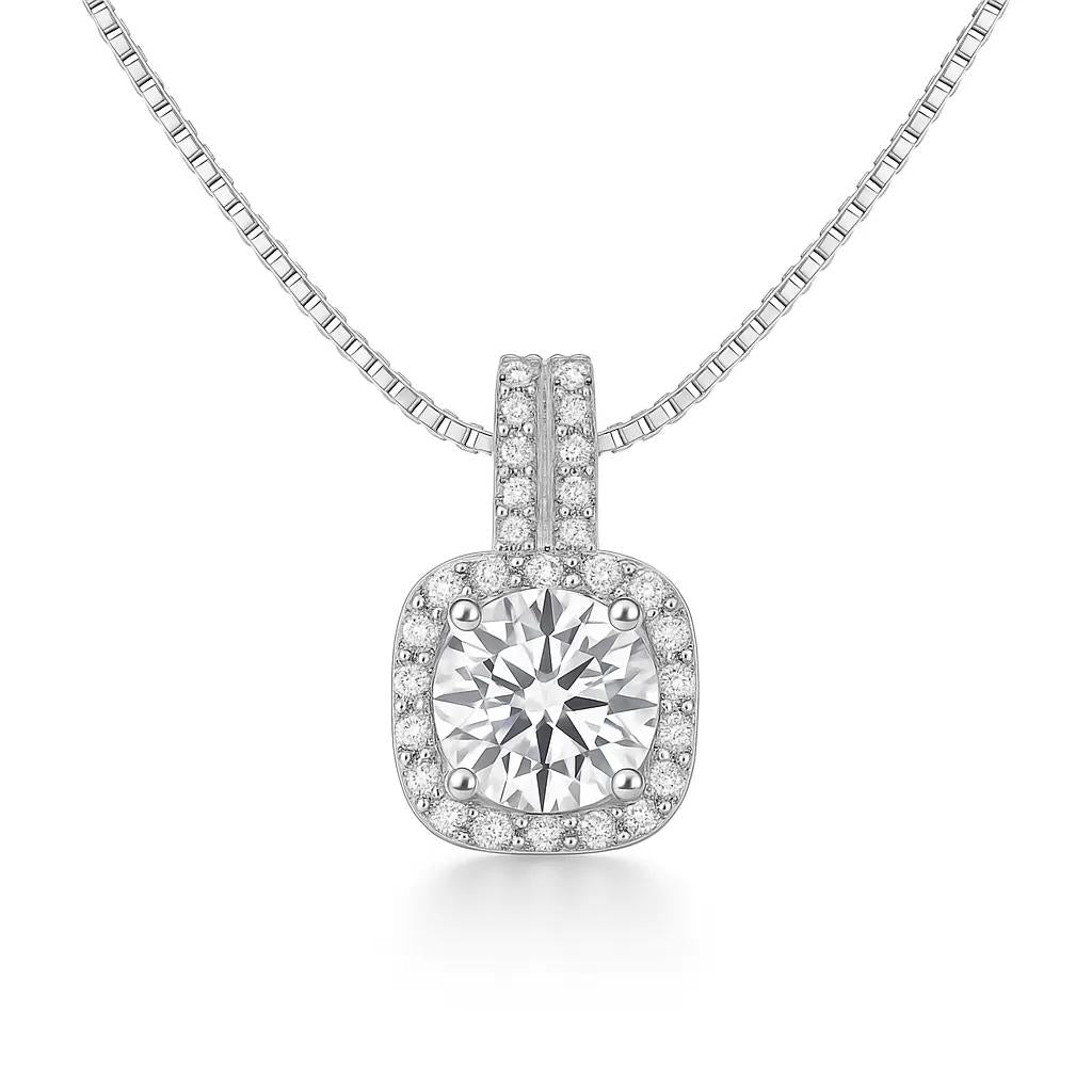 Diamond necklace with a white background