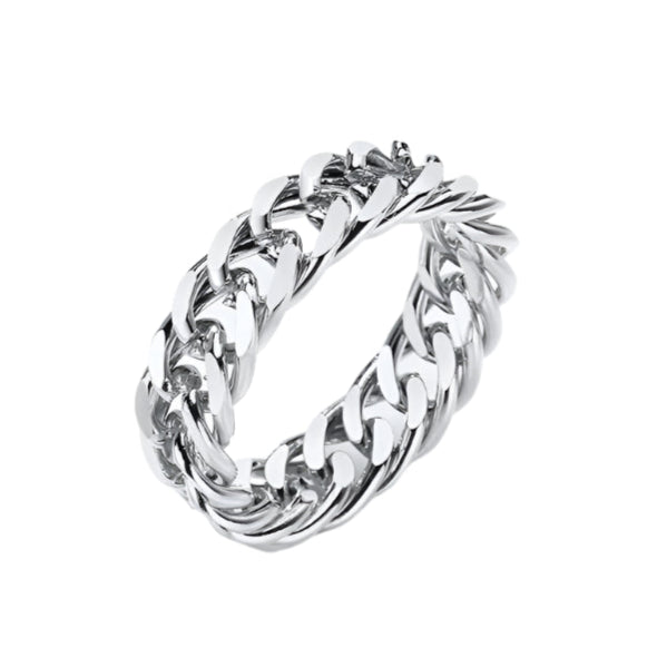 Silver chain ring on a white background