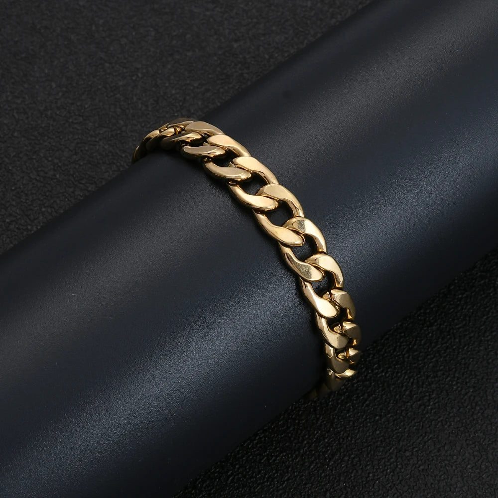 Gold Black Silver Color Cuban  Bracelet 0.23/0.31/0.39 in Length 7 in