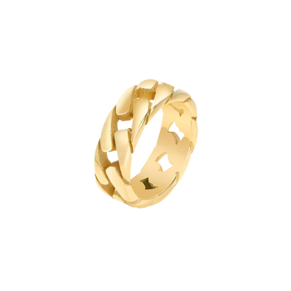 Golden woven ring on a white surface