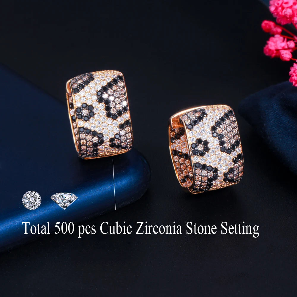 Luxury Leopard Square Cubic Zirconia Earrings